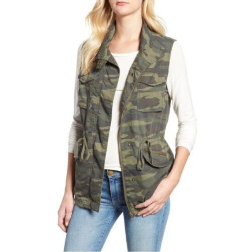 Caslon Camouflage Cotton Blend Cinched Waist Lightweight Utility Vest Casual
